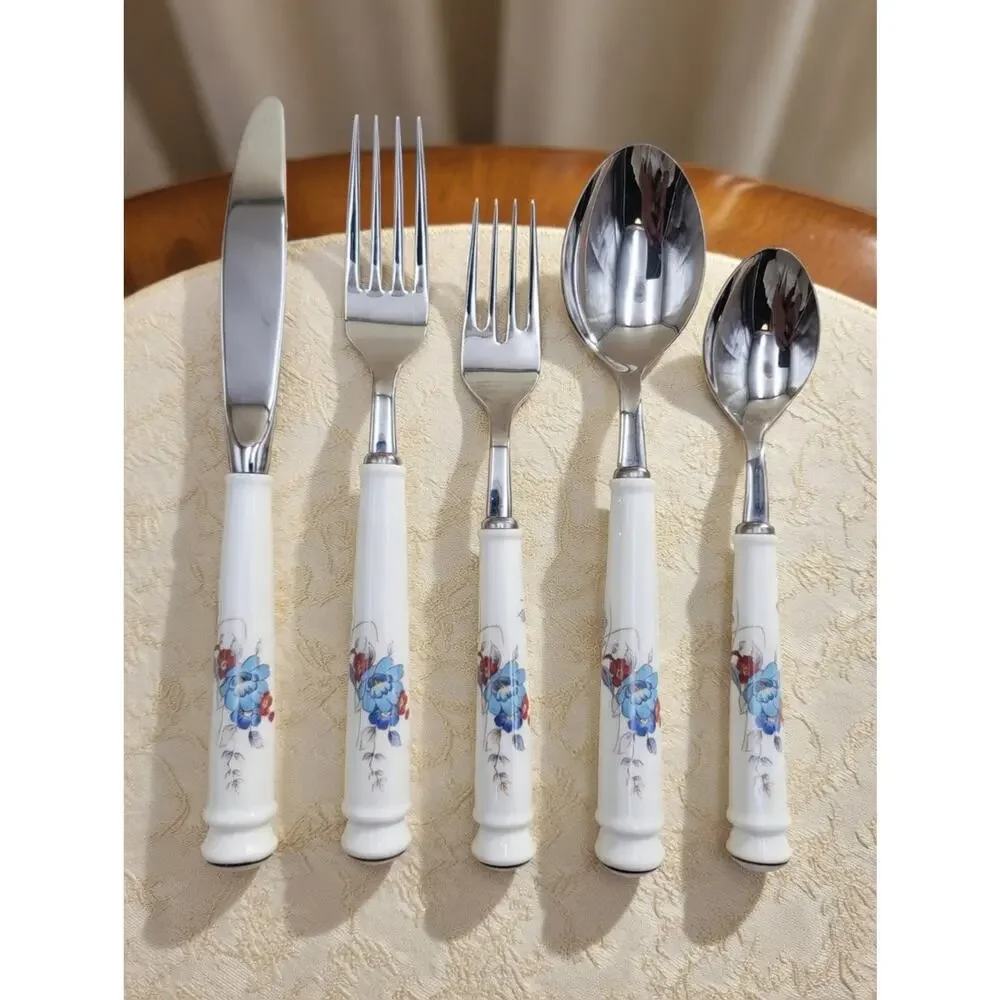 Set 20 Noritake BLEUFLEUR Stainless Japan Service For 4 Discontinued Vtg